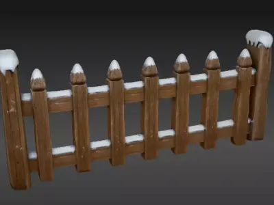 Snowy Wooden Fence 3D Model Winter Scene Christmas Game Ready Low-poly 3D model