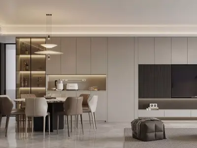 Modern living room dining room interior scenes 235 3D model