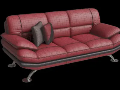 Red And Black Line Leather Sofa 3D model