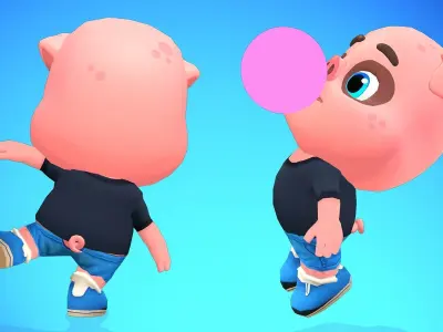 Pig Animated Rigged Low-poly 3D model