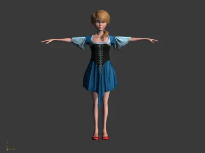 Low-Poly Female Cartoon Character T Pose Stylized 3D Model Low-poly 3D model