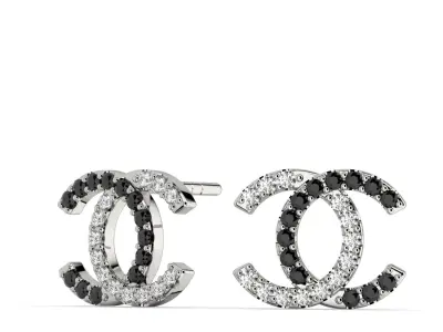 Pair of stylish earrings with stones double c model 3D print model