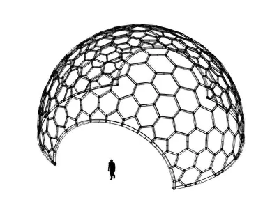 Hexagonal Dome structure Geodesic Like Wireframe Design V3 3D model