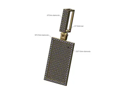 Iced Diamond rectangular memory pendant with bail 3D print model