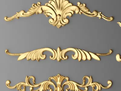 Cartouches SET 5 of gold ornaments 3D model