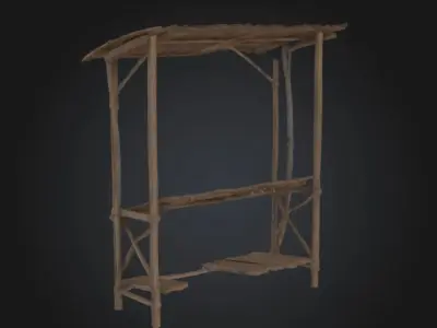 Wooden Market Stall Whole Model STL OBJ 3D model