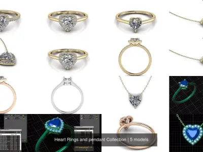 Heart Rings and pendant Collection 3D Model Pack