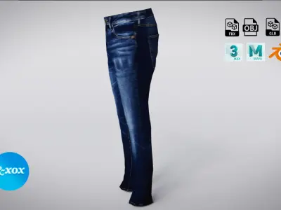 Low-poly Jeans or Denim Pant 3D Model for game with  PBR Texture Low-poly 3D model