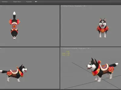 Cartoon husky mount - puppy dog Low-poly 3D model
