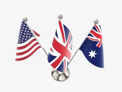 Desk decorative flag on triple flagpole 3D model