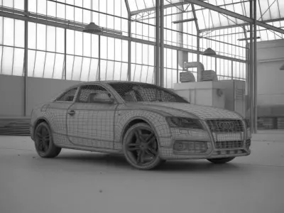 Old Garage With A Car Scene 3D model