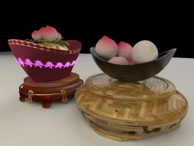 Chinese gold ingot with bun 3D model