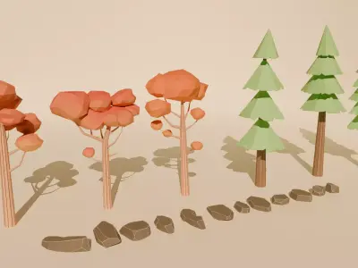 Low poly trees and rocks Free low-poly 3D model