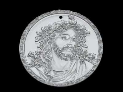 Sacred Jesus Medallion Relief 3D print model