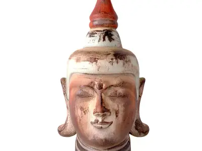 Antique Wooden Buddha Head 3D model