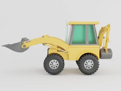 Backhoe loader isolated on white Low-poly 3D model