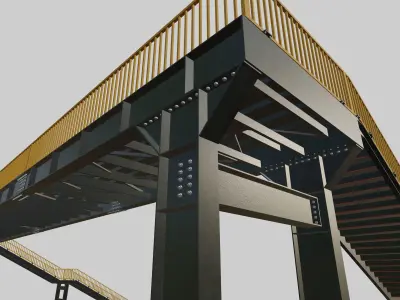 Steel Pedestrian Bridge - Two Columns - Straight Type-1 3D model