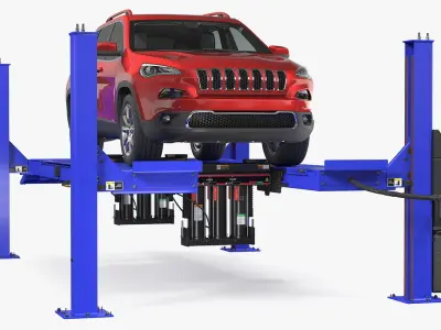 4 Post Car Lift with SUV Rigged 3D model