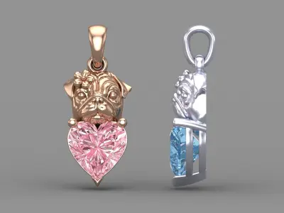 Cute Pug Dog Pendant Necklace Pets Jewelry 3D Cad Design 3D print model