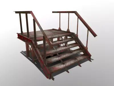 Stairs Low-poly 3D model staircase made of metal and wood Low-poly 3D model