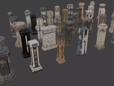 Futuristic Sci-Fi Columns Pack 2 3D model