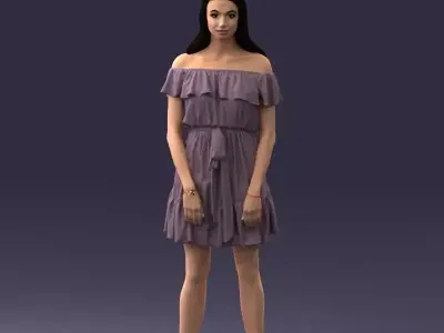 000162 Standing Woman in Off-Shoulder Dress 0714 3dp 3D print model