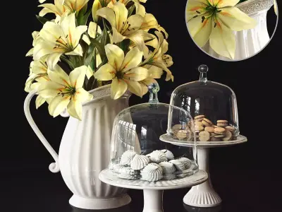 flower set 2 lilies and nuts 3D model