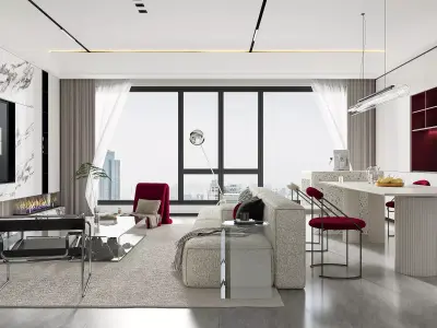 Modern living room dining room interior scenes 493 3D model