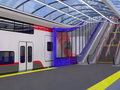 Station with Stadler train USA IV 3D model