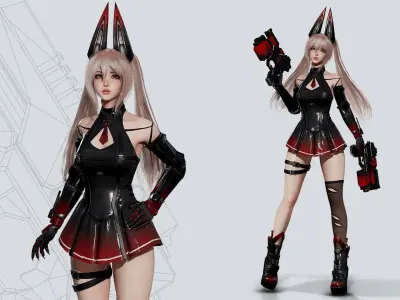 Cosmo Bunny Girl - Game-ready Low-poly 3D model