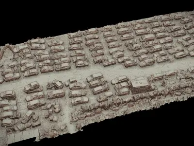 cars wreckage terrain large field drone photogrammetry Low-poly 3D model