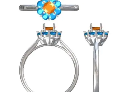 solitaire engagement ring halo diamond 3D print model