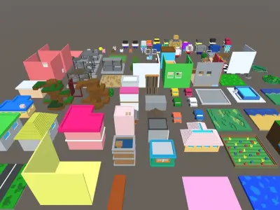 Voxel Mesh Town Set 3D model