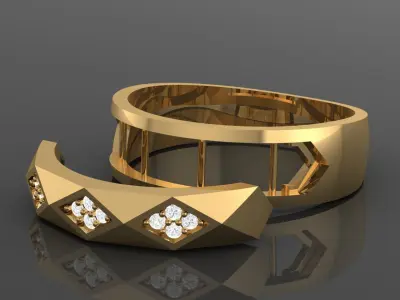 Boucheron faceted Wedding Ring with diamonds 3D print model Free 3D print model