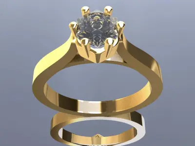 Elegant Solitaire Engagement Ring  STL OBJ 3D print model
