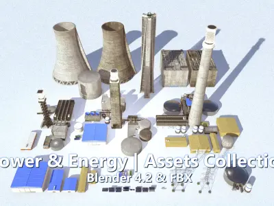 Power and Energy assets collection Low-poly 3D model