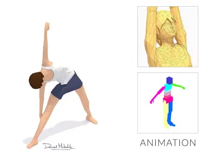 Triangle Pose  Yoga Exercise Woman Animation Low-poly 3D model