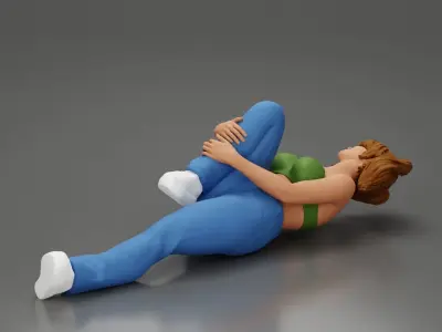 woman in bra lying on the floor touching her injured knee 3D print model