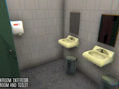 Cloakroom interior - bathroom and toilet Low-poly 3D model