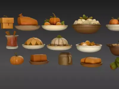 Stylized Thanksgiving Food Pack Low Poly Feast Props Low-poly 3D model