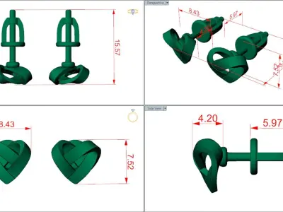 Heart stud earrings 3D print model 3D print model