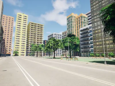 City Downtown Skyscraper Street - Unreal - Lot 03 Low-poly 3D model