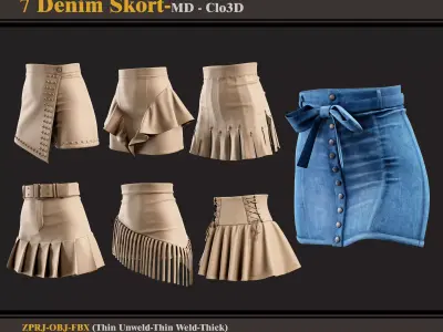 7 Denim Skort-MD-Clo3D-ZPRJ  FBX  OBJ 3D model