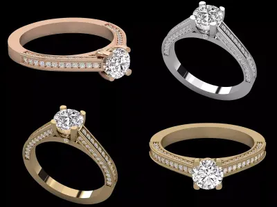 Luxury Double Channel Pave Solitaire Diamond Ring CAD Design 3D print model