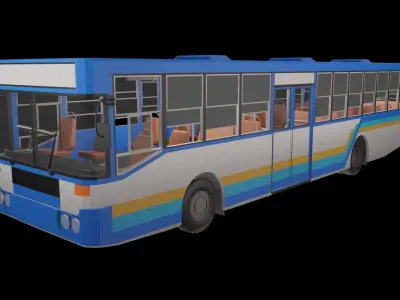 low - poly thai city bus blue white yellow color model Low-poly 3D model