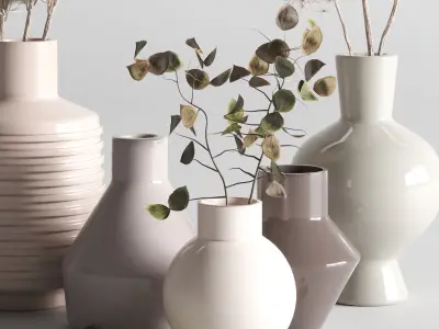 bouquet 06 vase concrete plant pampas and dry hogweed 3D model