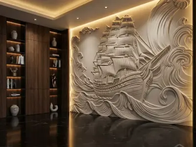 modern panel wall decor set wall relief mural CNC 148 3D model