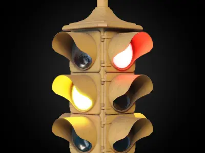 Yellow Traffic Light Low-poly Low-poly 3D model