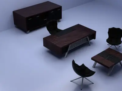 Brown Black Silver Luxury Office Furniture Set Low-poly 3D model