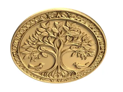 decor set wall panel tree relief CNC 11 3D print model